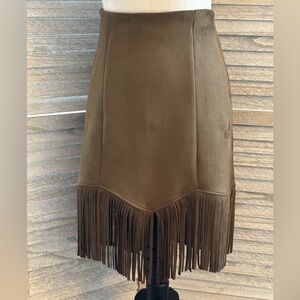 SHYANNE Women’s Size XL BOHO WESTERN Olive color Faux Suede Skirt w/ fringe